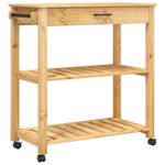Carrito auxiliar Monza 2 estantes listones + cajón madera de pino natural 90x84x40 cm