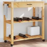 Carrito auxiliar Monza 2 estantes listones + cajón madera de pino natural 90x84x40 cm