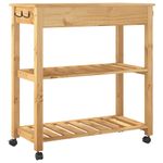 Carrito auxiliar Monza 2 estantes listones + cajón madera de pino natural 90x84x40 cm