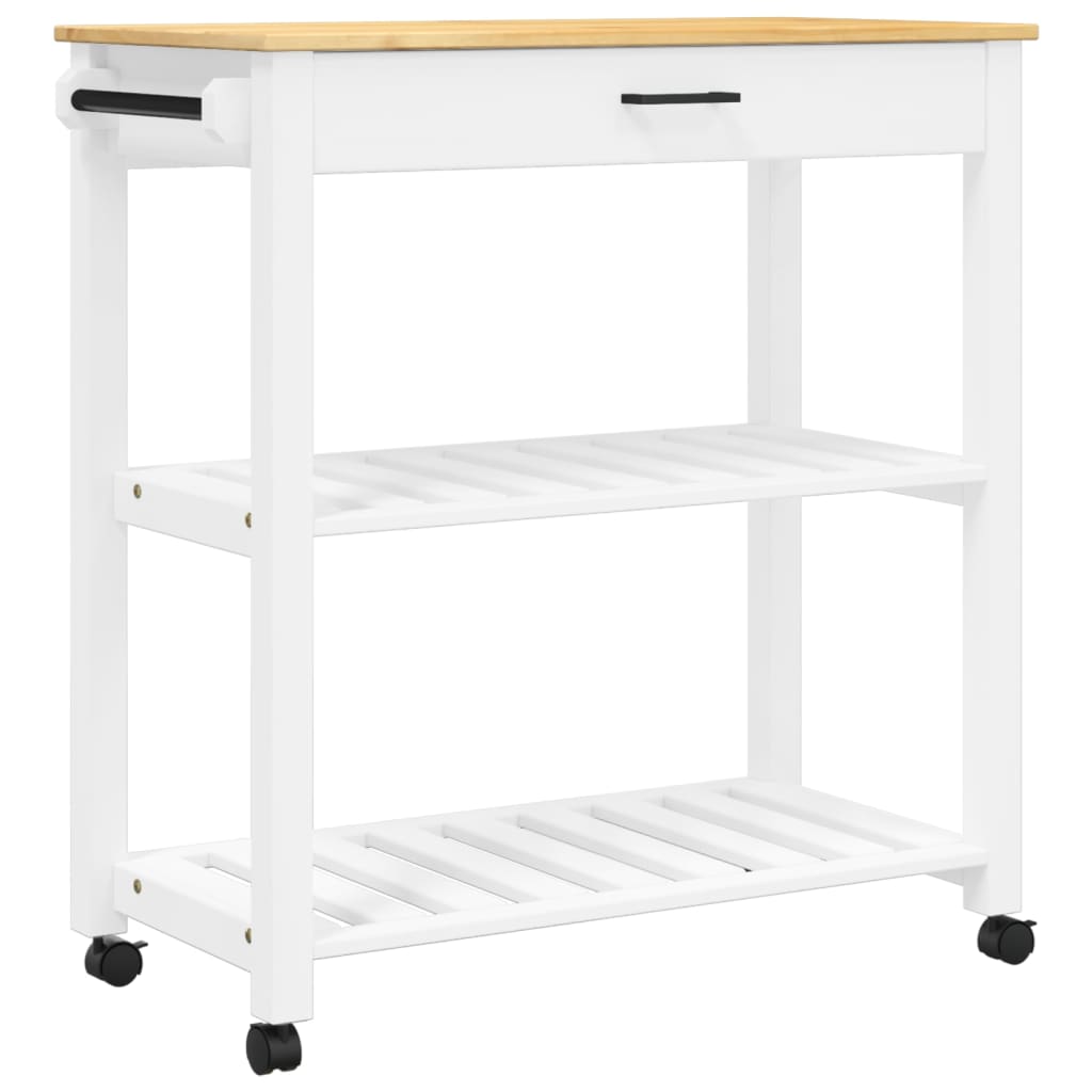 Carrito auxiliar Monza 2 estantes listones + cajón madera de pino blanco 90x84x40 cm