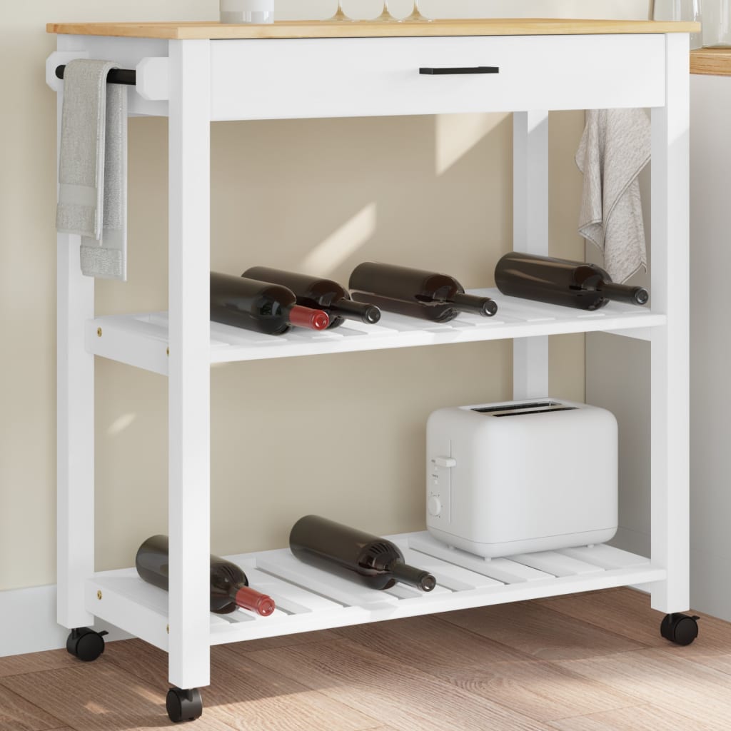 Carrito auxiliar Monza 2 estantes listones + cajón madera de pino blanco 90x84x40 cm