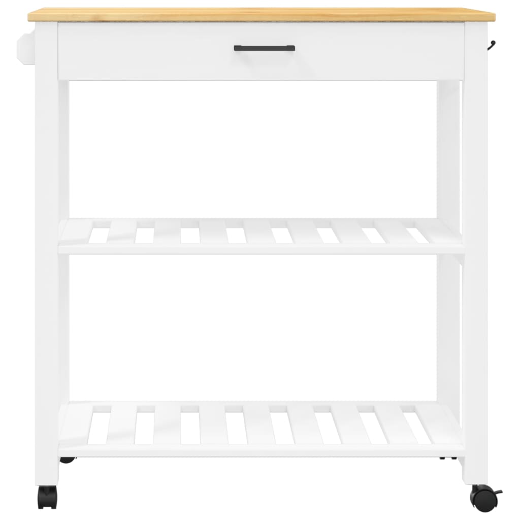 Carrito auxiliar Monza 2 estantes listones + cajón madera de pino blanco 90x84x40 cm