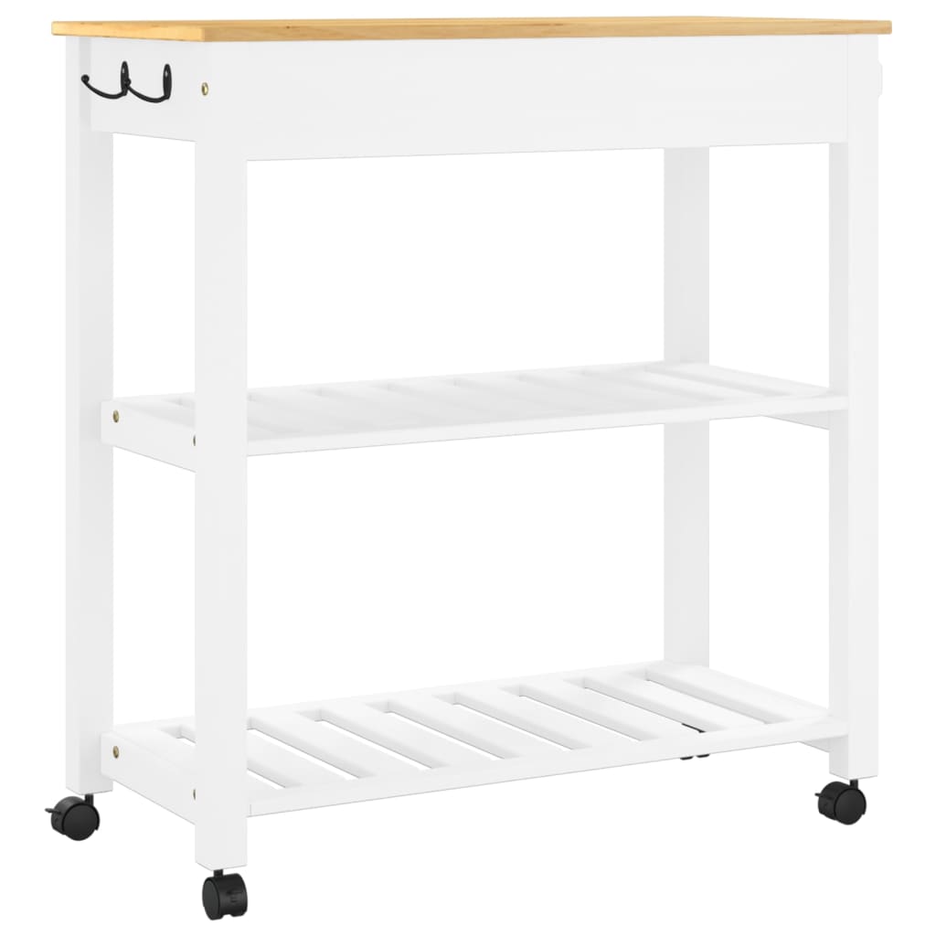 Carrito auxiliar Monza 2 estantes listones + cajón madera de pino blanco 90x84x40 cm