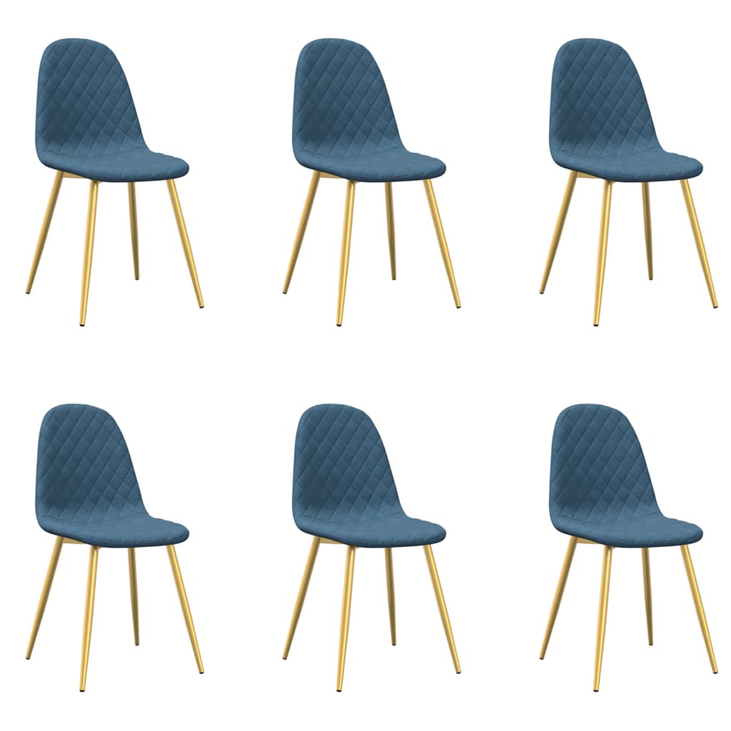 Pack de 6 sillas de comedor Millie terciopelo patas doradas azul 83x45x53,5 cm