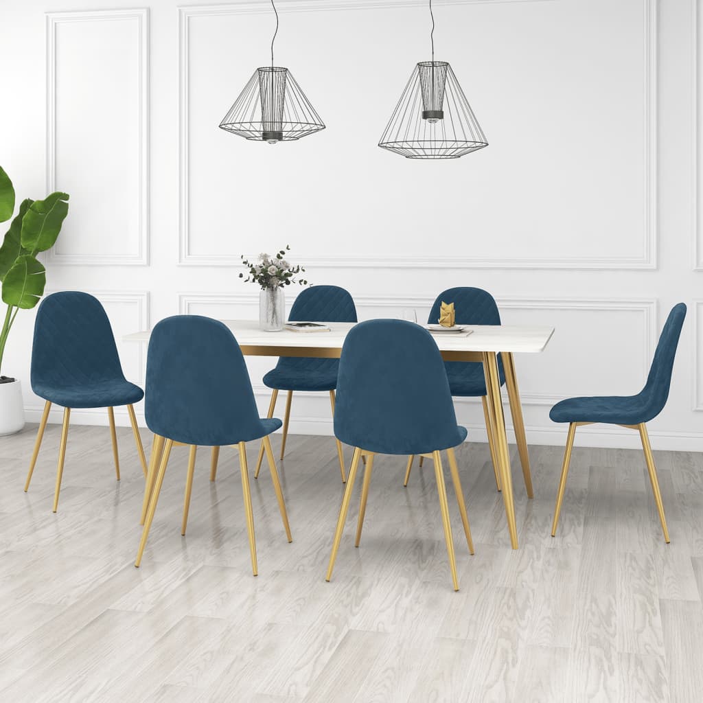 Pack de 6 sillas de comedor Millie terciopelo patas doradas azul 83x45x53,5 cm