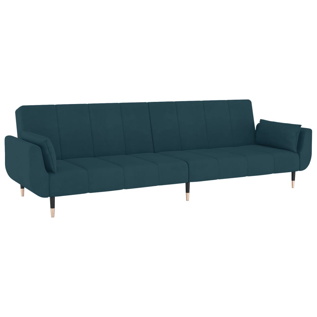 Sofá cama Hirina 2 plazas respaldo ajustable con almohadas azul 69x220x84,5 cm