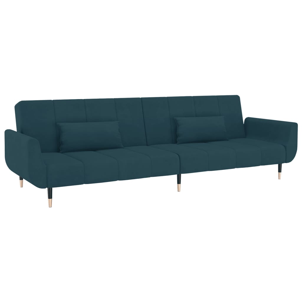 Sofá cama Hirina 2 plazas respaldo ajustable con almohadas azul 69x220x84,5 cm