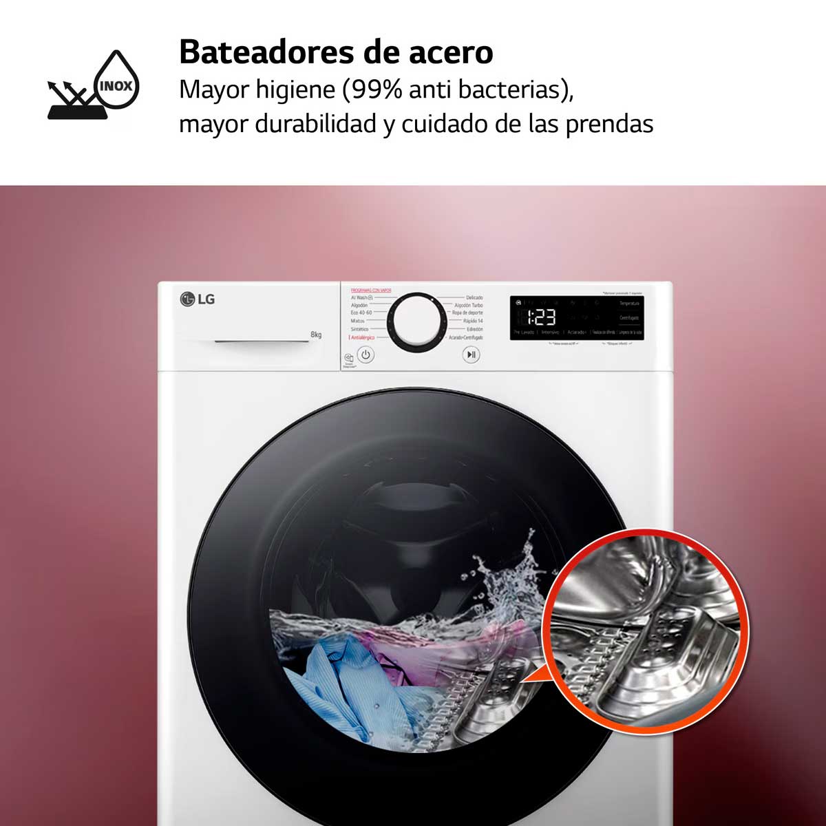 Lavadora LG F2WR5S08AGW 8kg 1200 rpm Direct Drive con IA A blanco 85 cm 5