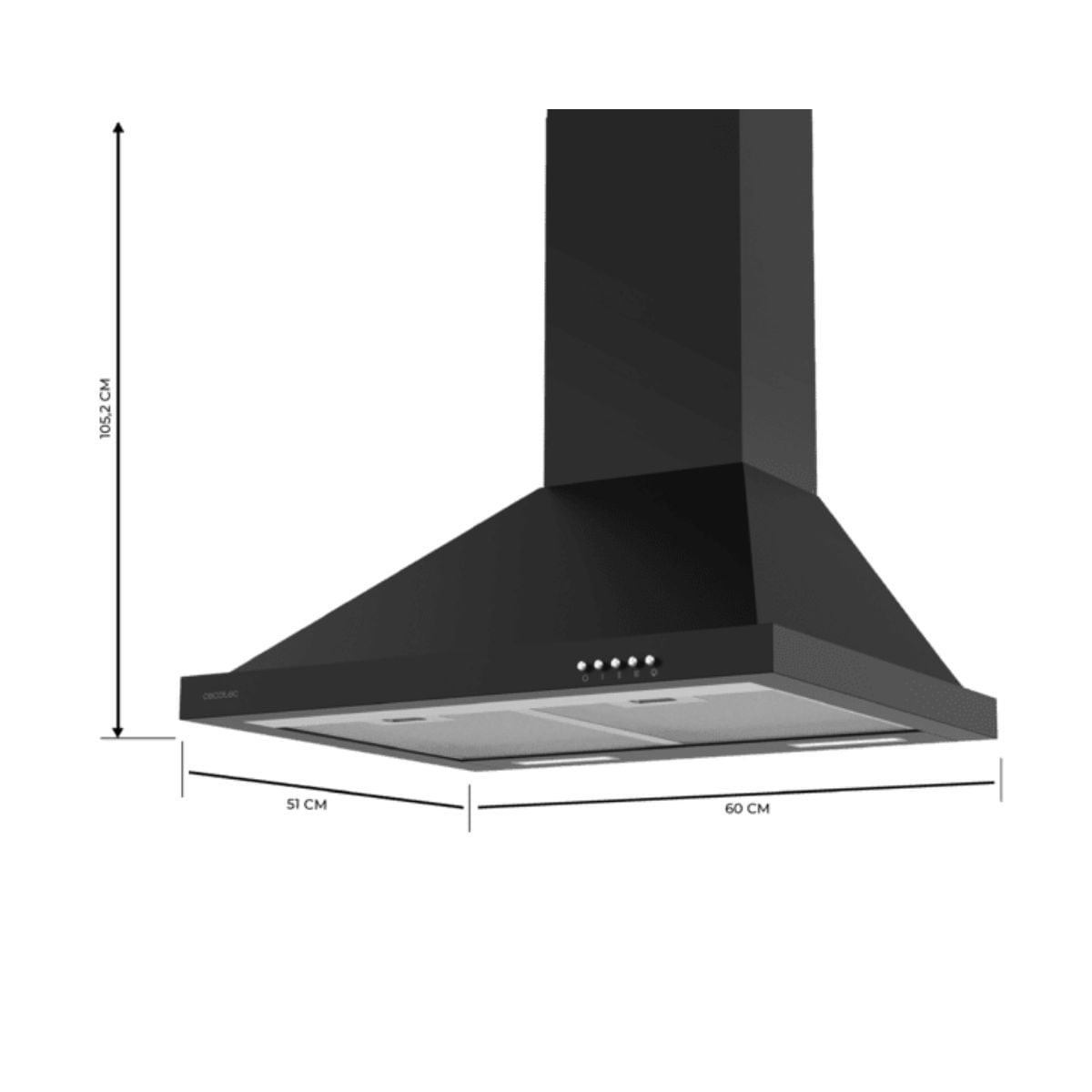 Campana-piramidal-Cecotec-Bolero-Flux-PM-606500-165W-650-m³-h-A-negro-medidas