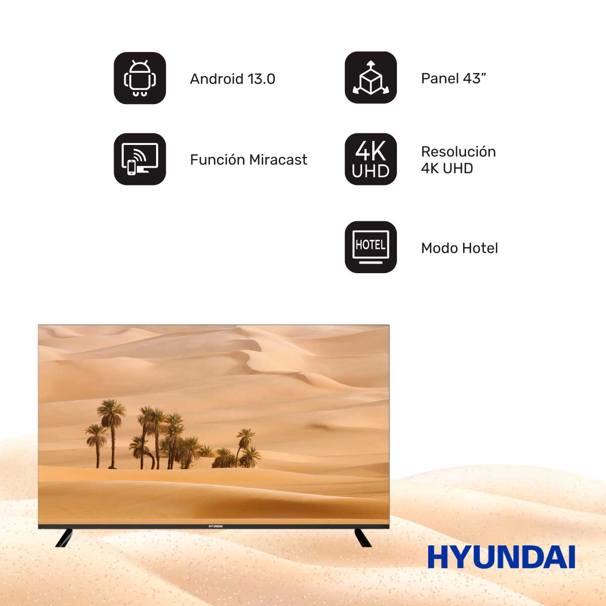 Televisor Smart TV Hyundai HTV4300UA 4K UHD LED 43'' Android 13 F negro 3