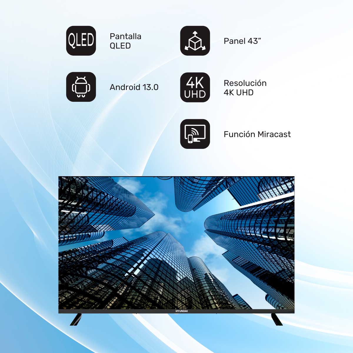 Televisor Smart TV Hyundai HTV4300QUA 4K UHD QLED 43'' Android 13 F negro 3