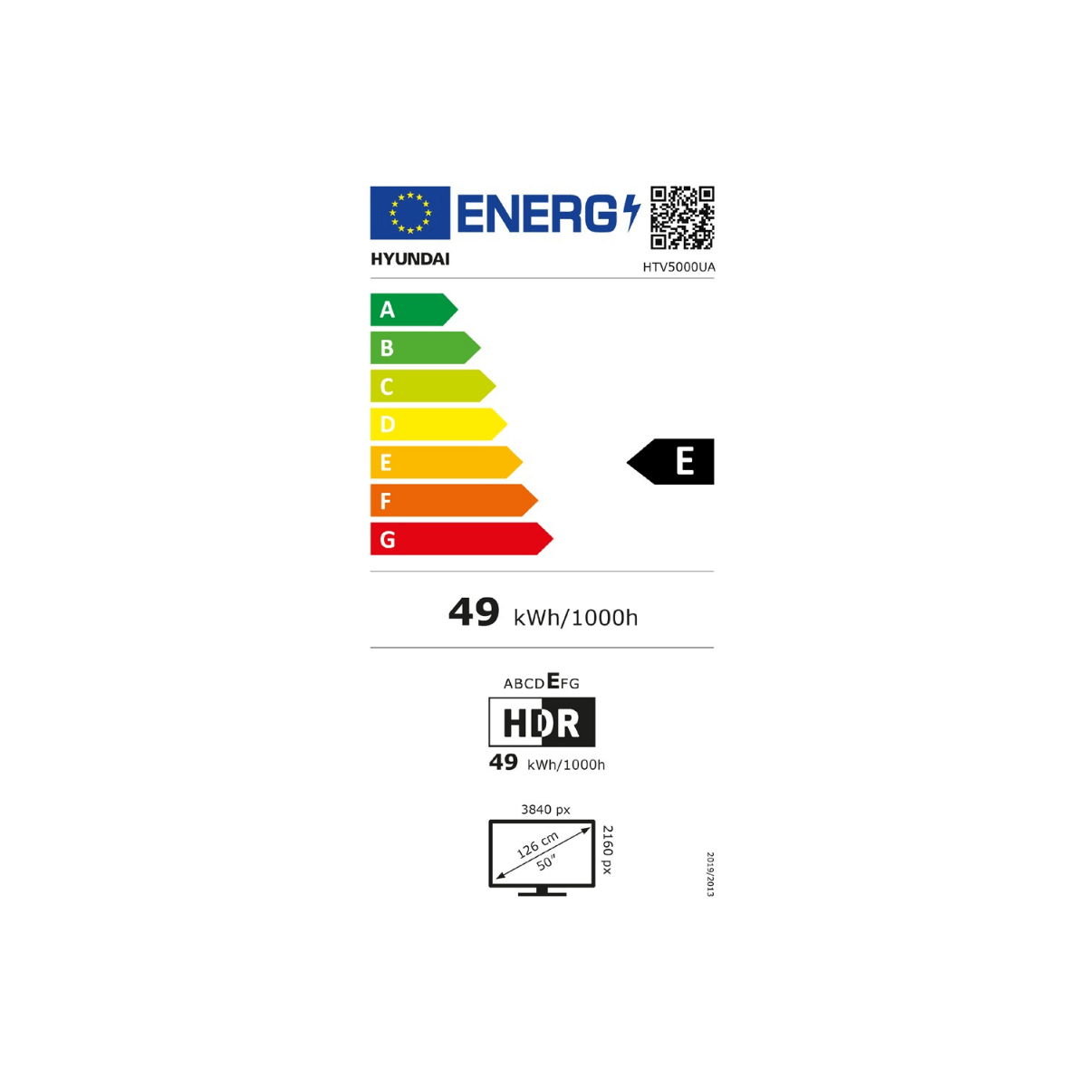 Televisor Smart TV Hyundai HTV5000UA 4K UHD LED 50'' Android 13 E negro eficiencia
