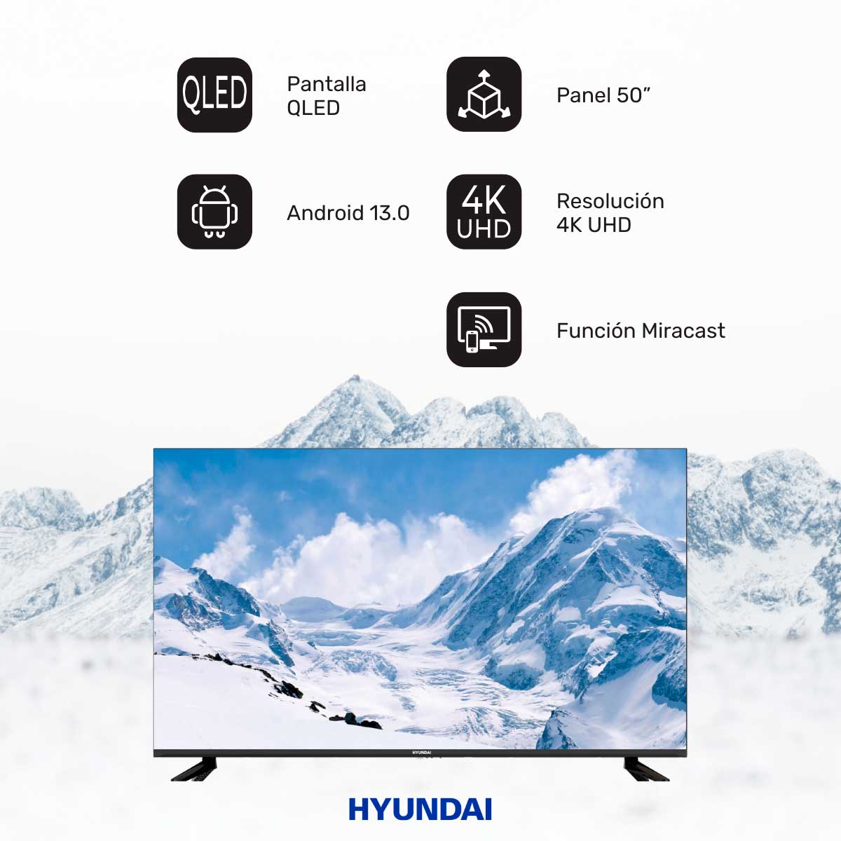 Televisor Smart TV Hyundai HTV5000QUA 4K UHD QLED 50'' Android 13 F negro 3