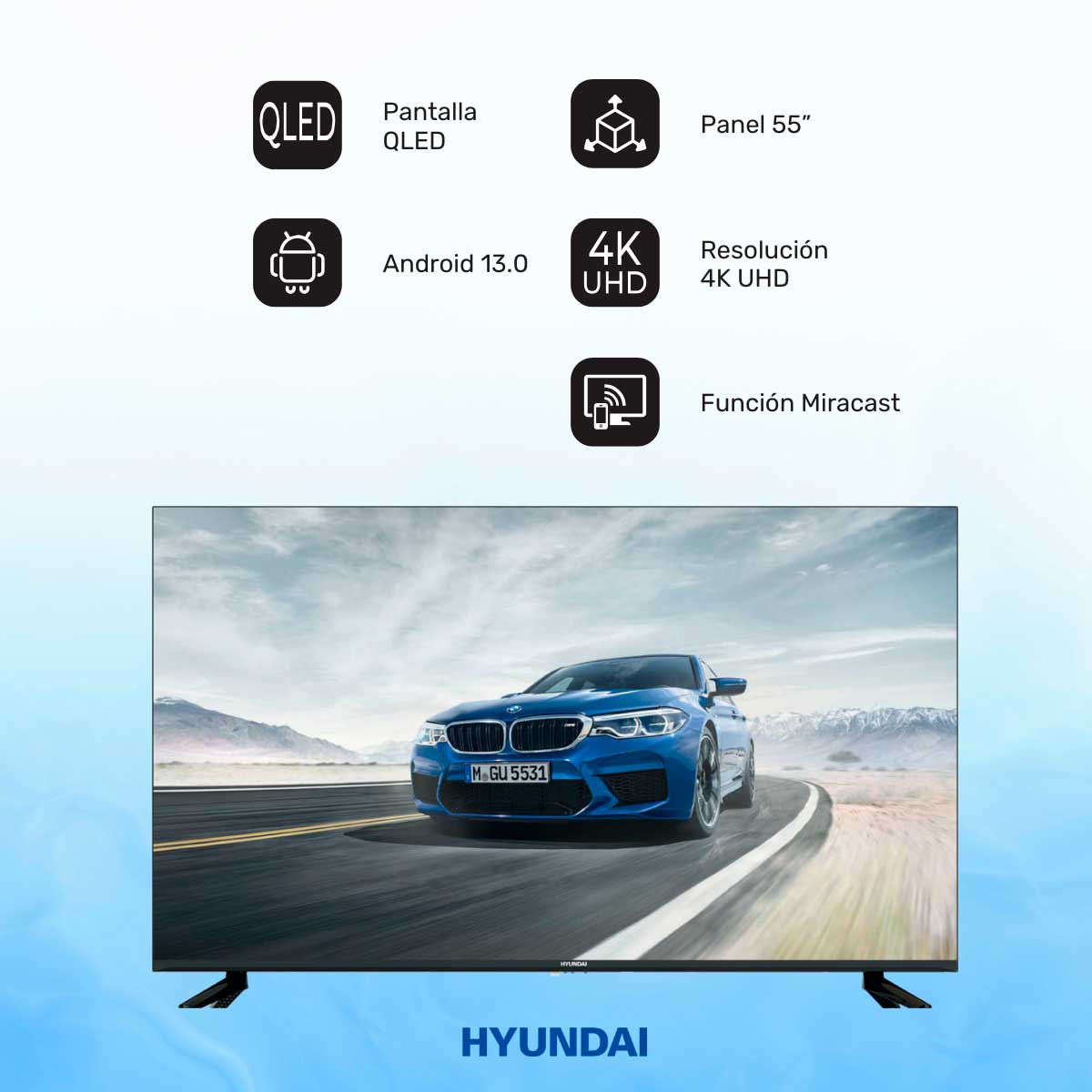 Televisor Smart TV Hyundai HTV5500QUA 4K UHD QLED 55'' Android 13 F negro 3