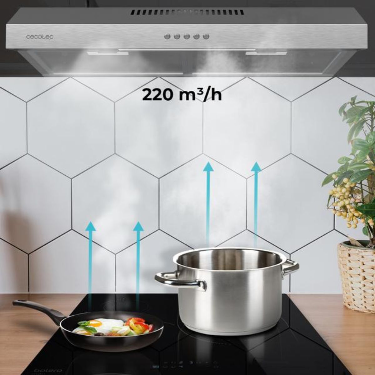 Campana-extractora-Cecotec-Bolero-Flux-CM-6022200-70W-220m³-h-inox-B-60-cm-animada