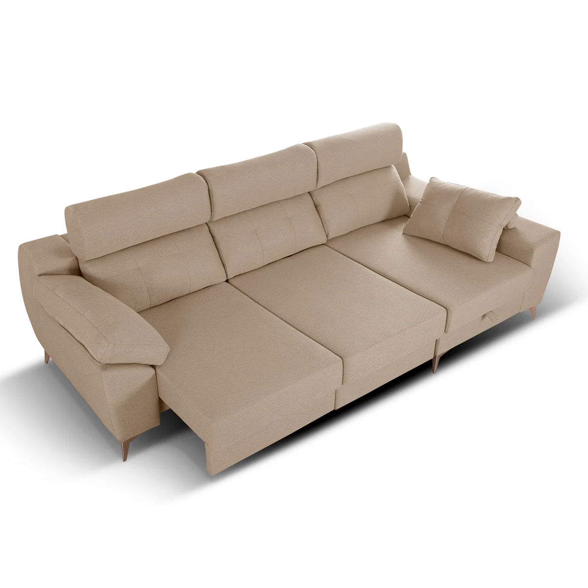 Sofá chaiselongue Elegance 3 plazas convertible en cama beige frente derecho 110x285x150 cm 5