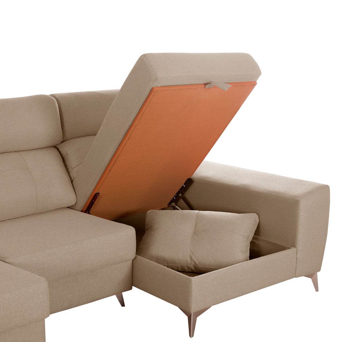 Sofá chaiselongue Elegance 3 plazas convertible en cama beige frente derecho 110x285x150 cm 6