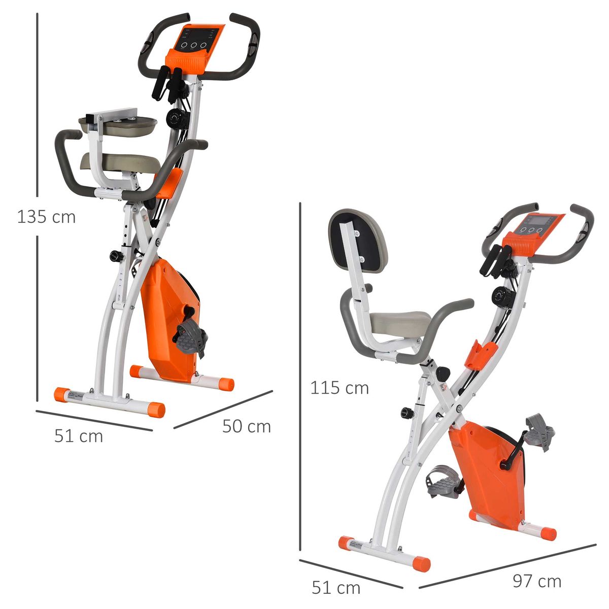 Bicicleta estática Fit x Life Homcom pantalla LCD naranja 115x51x97 cm
