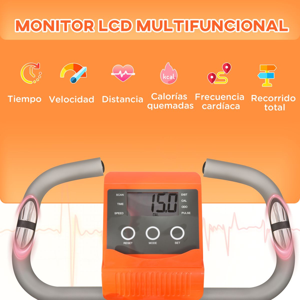 Bicicleta estática Fit x Life Homcom pantalla LCD naranja 115x51x97 cm