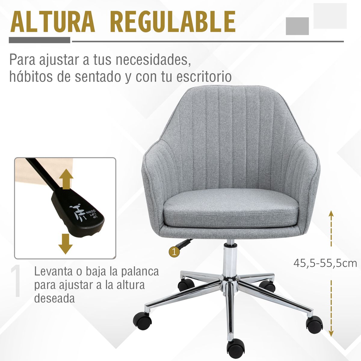 Silla de oficina Flora Vinsetto tipo ejecutiva gris 86-96x61x59 cm