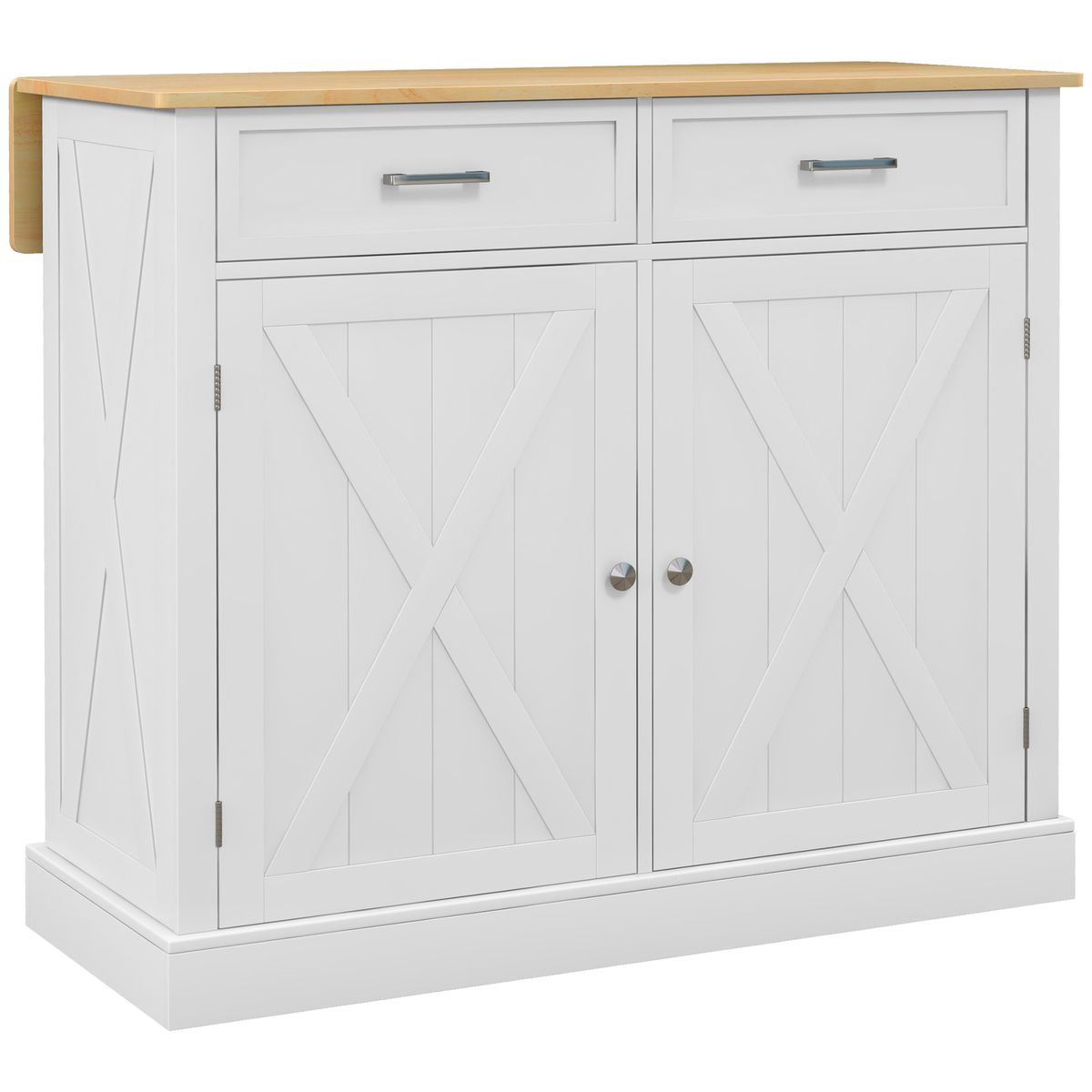 Isla de cocina Diluvio Homcom con encimera plegable 2 puertas + 2 cajones blanco 90,5x105x60 cm fondo blanco