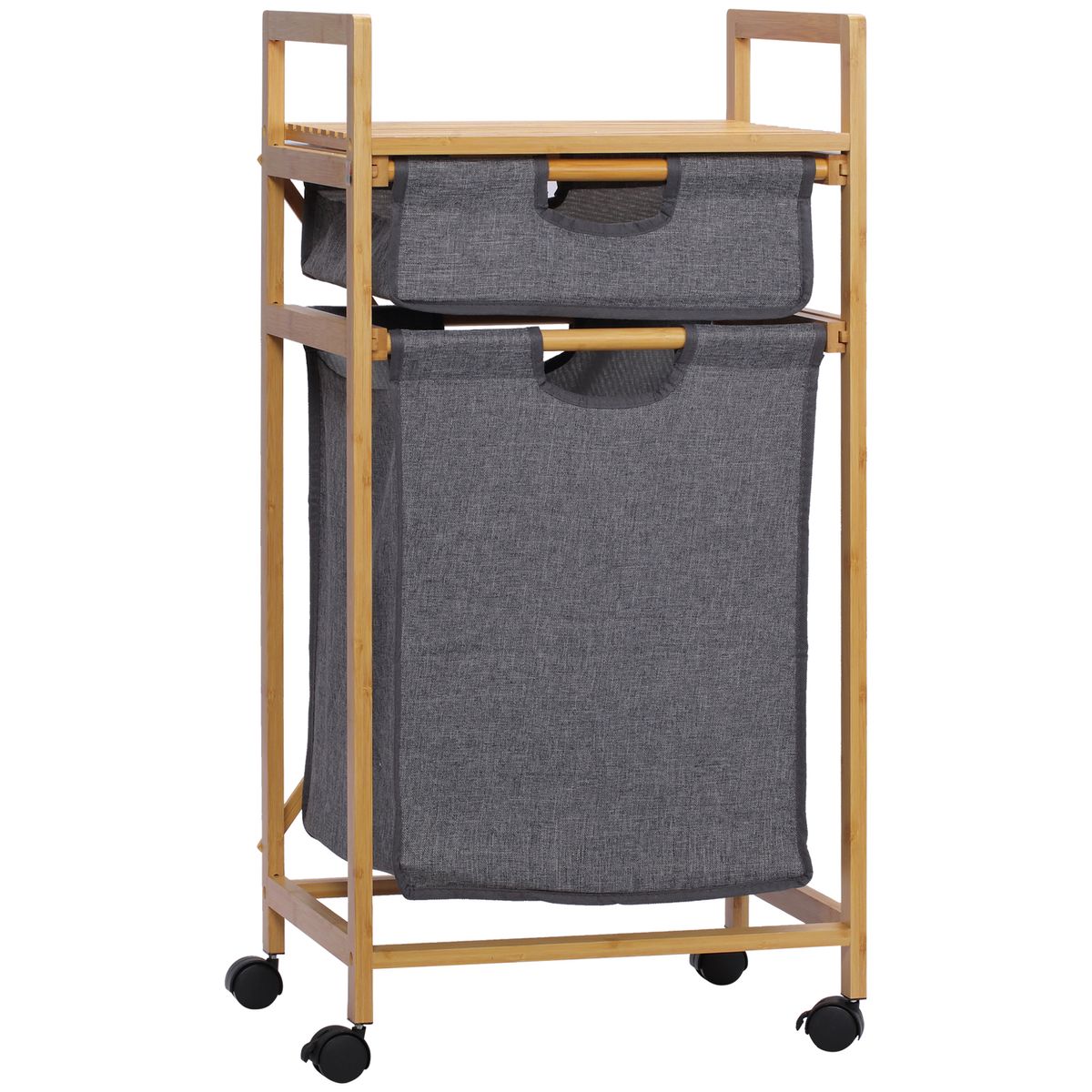 Cesto de la ropa sucia Umyt Homcom bambú 2 cestas gris 84,5x42x35 cm