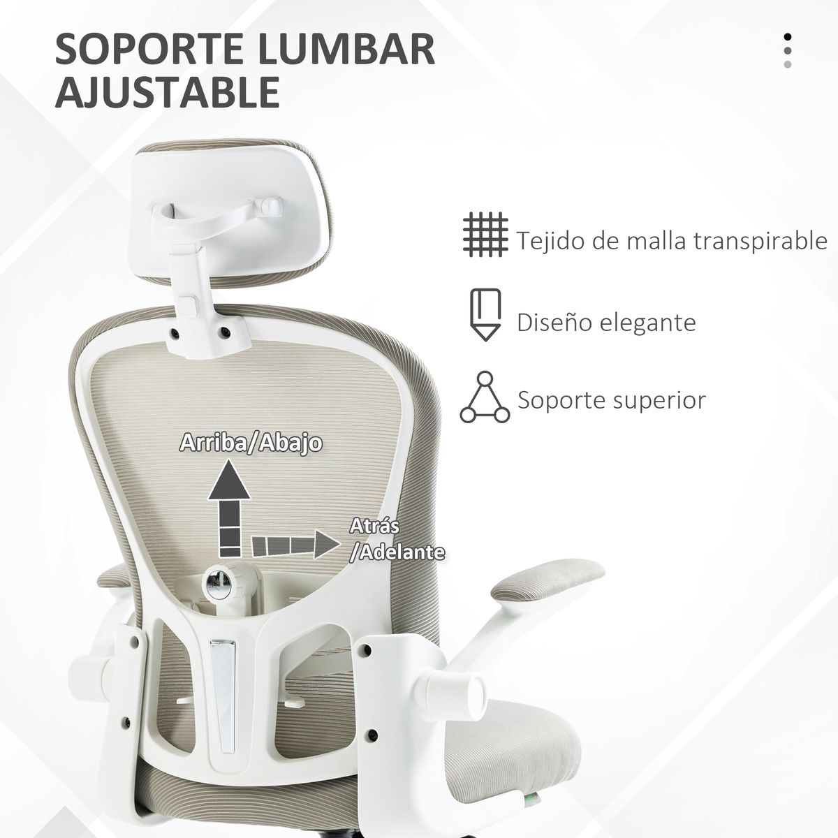 Silla de oficina Ryan malla respaldo alto con reposacabezas gris 112-120x64x64 cm
