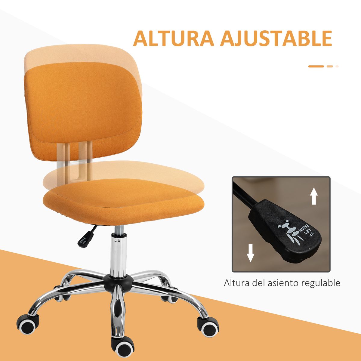Silla de oficina Sunny giratoria altura regulable naranja 80-90x48x53 cm