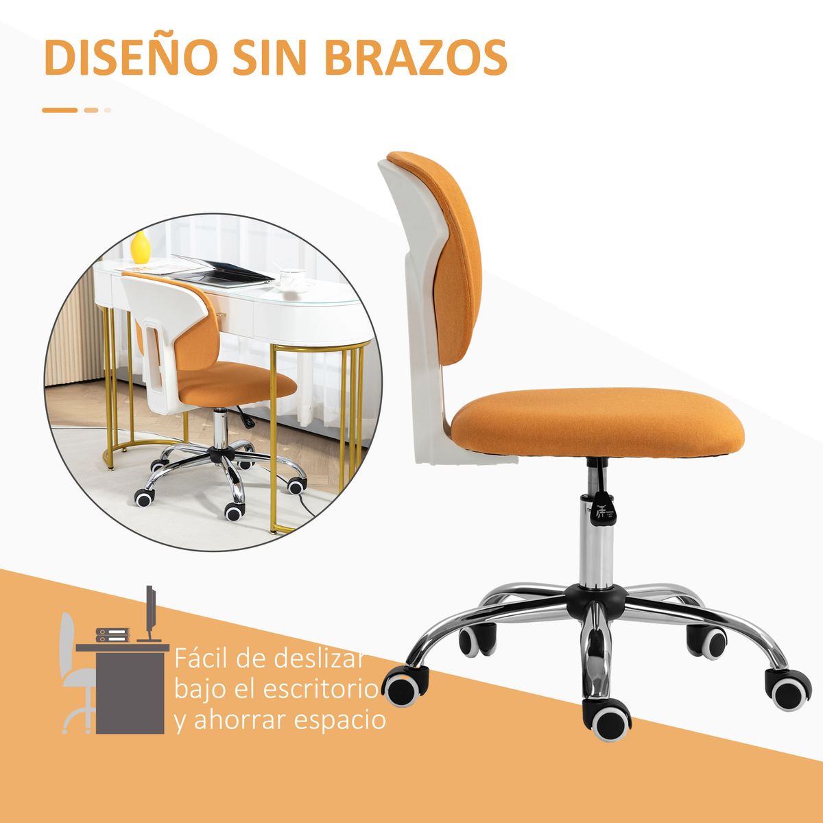 Silla de oficina Sunny giratoria altura regulable naranja 80-90x48x53 cm