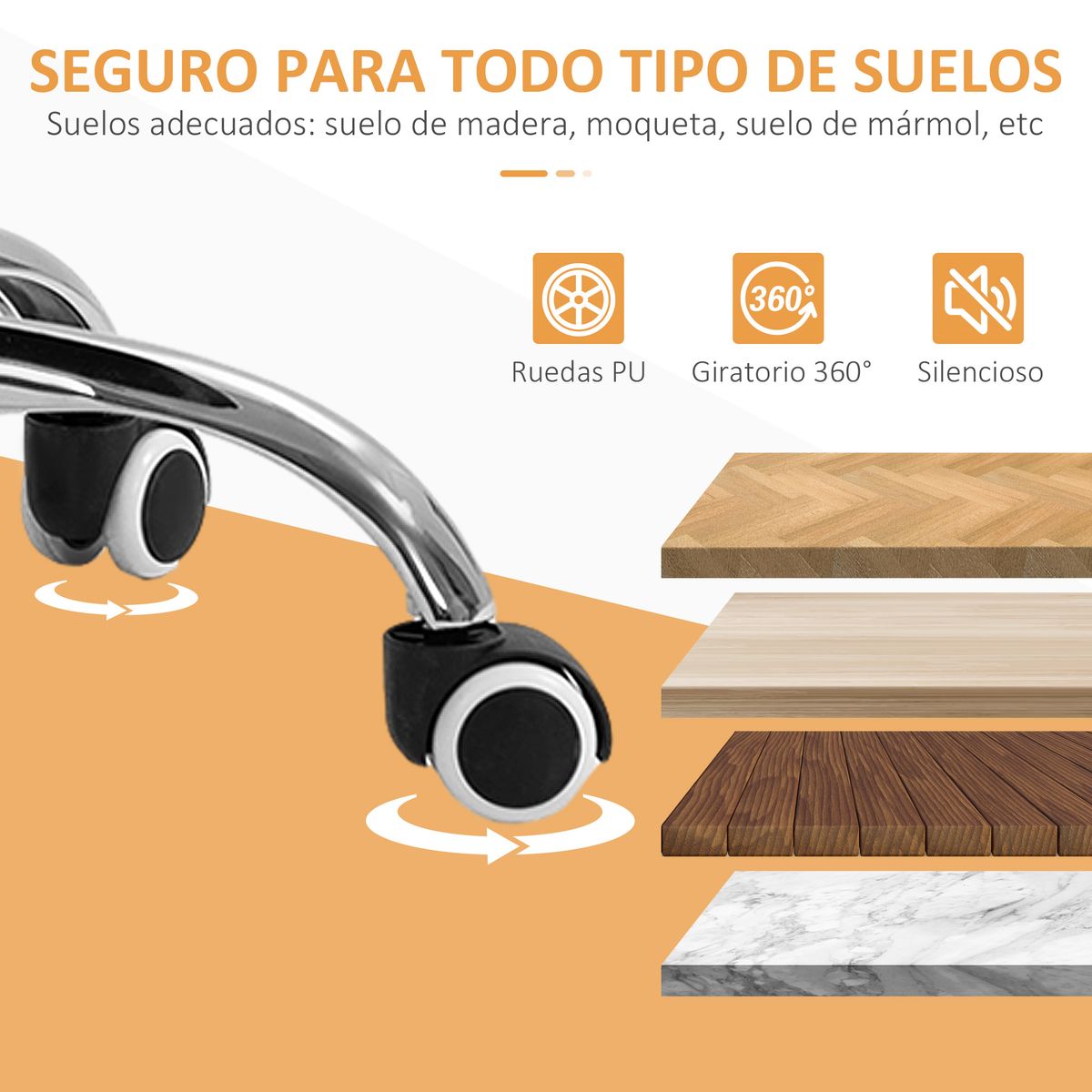 Silla de oficina Sunny giratoria altura regulable naranja 80-90x48x53 cm