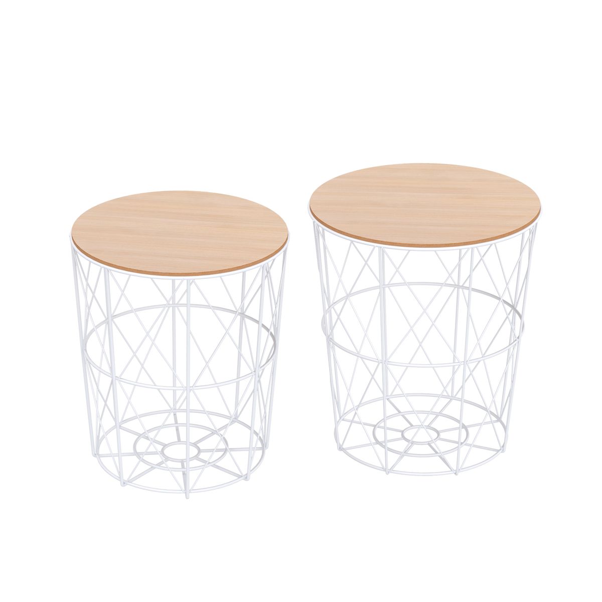 Set de 2 mesas auxiliares Ikko Homcom con tapa blanco/natural Ø40/Ø35 cm fondo blanco