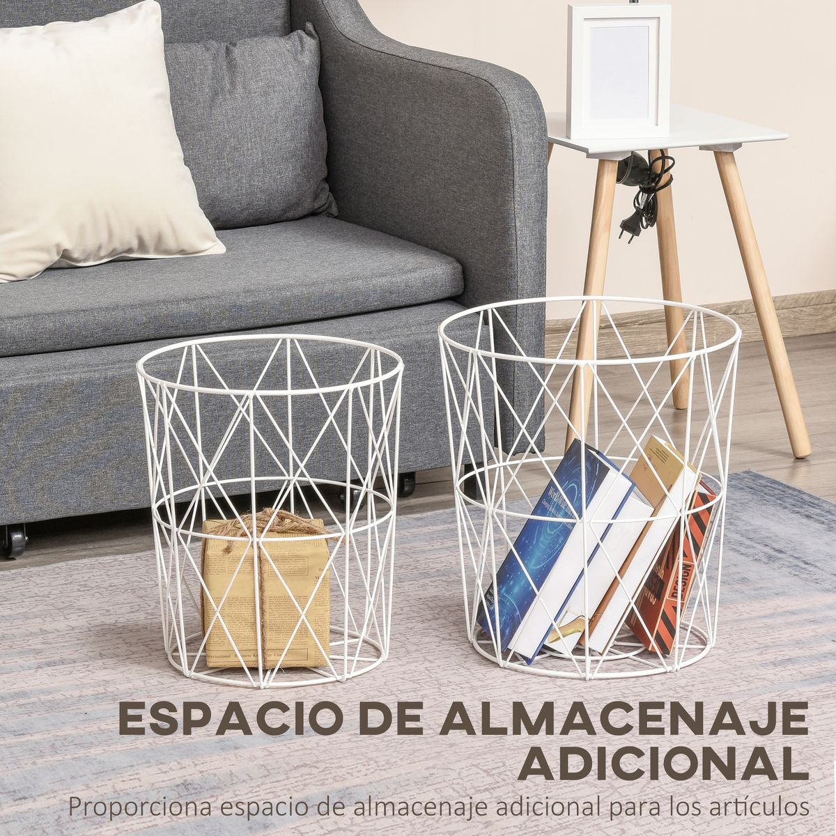 Set de 2 mesas auxiliares Ikko Homcom con tapa blanco/natural Ø40/Ø35 cm