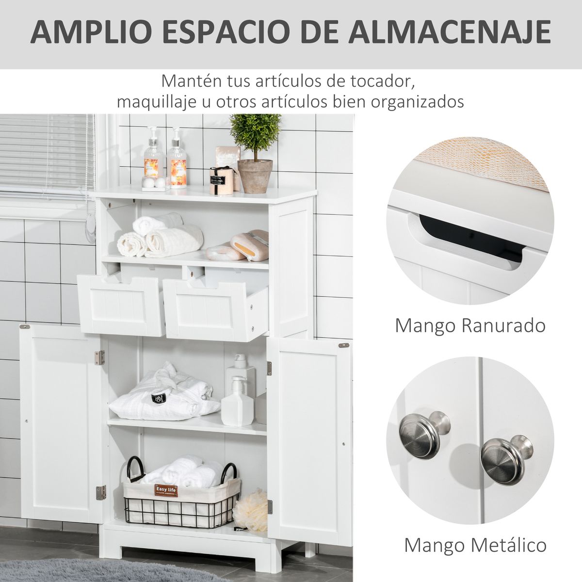 Armario auxiliar Sauce Kleankin apto para baño blanco 108,8x60x30 cm
