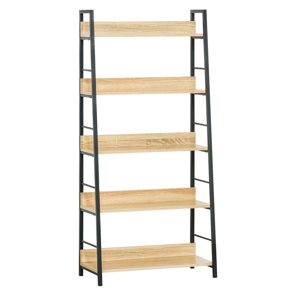 Estantería Nogal Homcom 5 niveles tipo librería natural/negro 149,5x70x35 cm