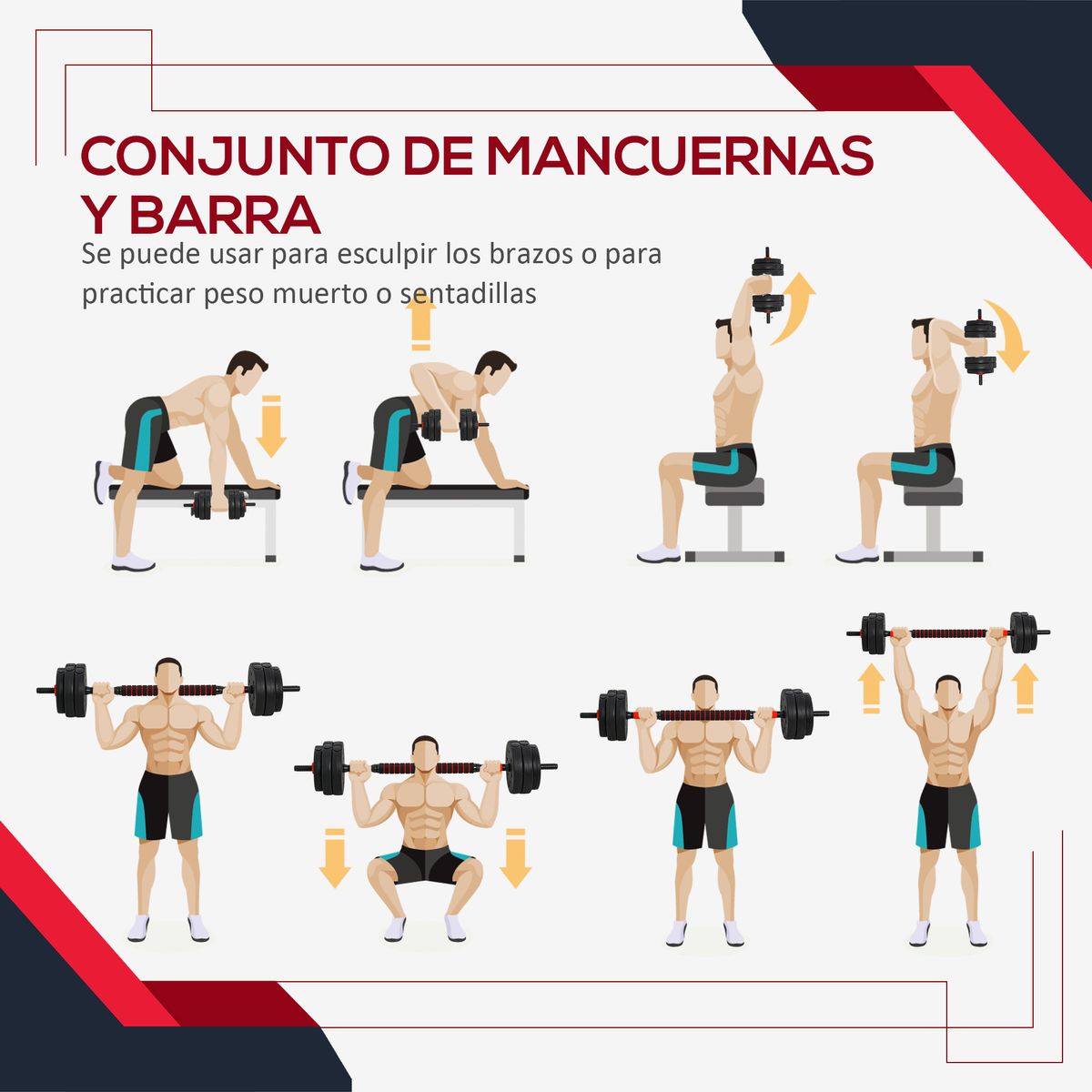 Set de mancuernas Homcom 2 en 1 25kg con barras negro