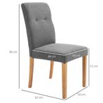 Pack de 2 sillas de comedor Sicilia Homcom acolchadas gris 96x50x62 cm