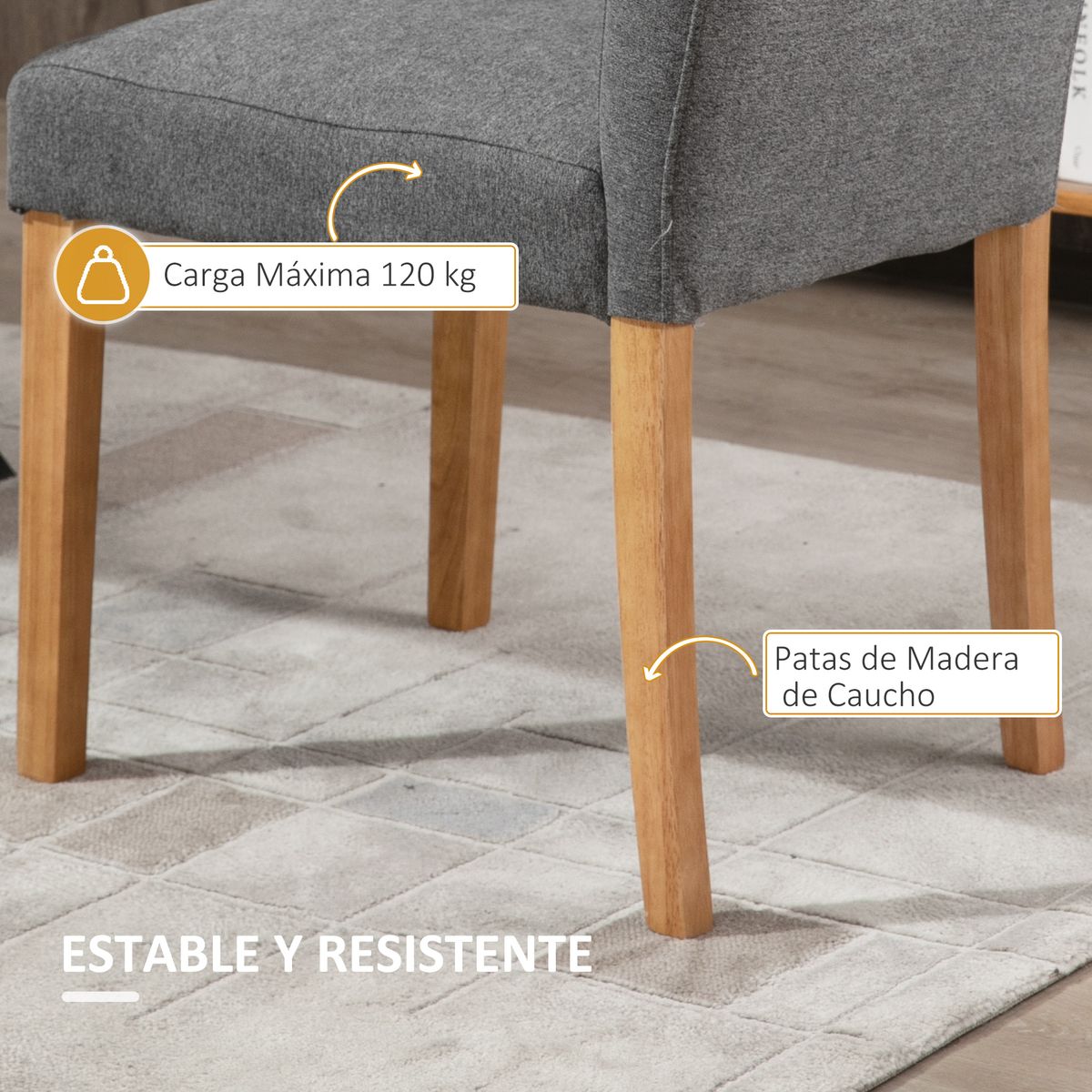 Pack de 2 sillas de comedor Sicilia Homcom acolchadas gris 96x50x62 cm