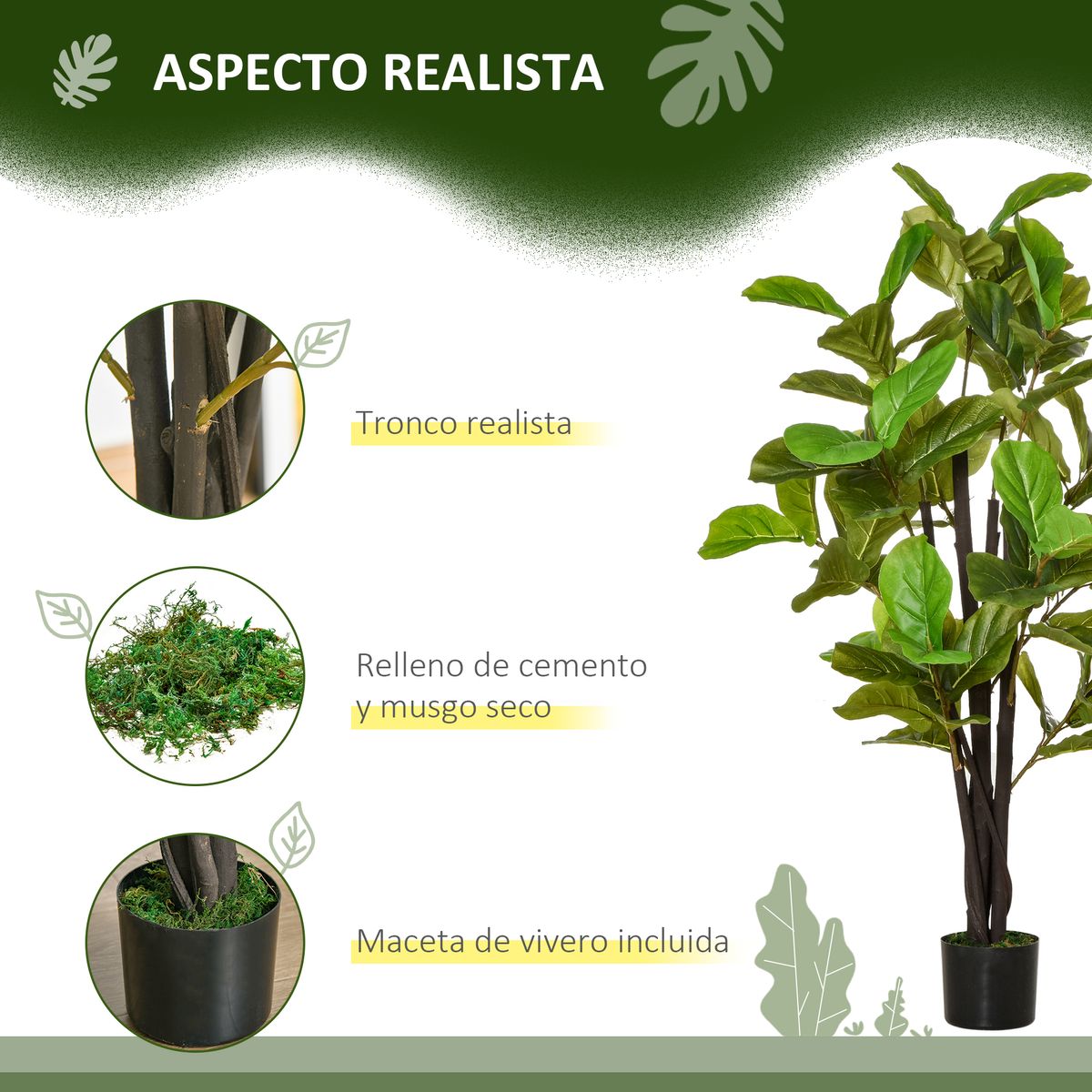Planta imitación ficus Homcom 78 hojas verde 130 cm características