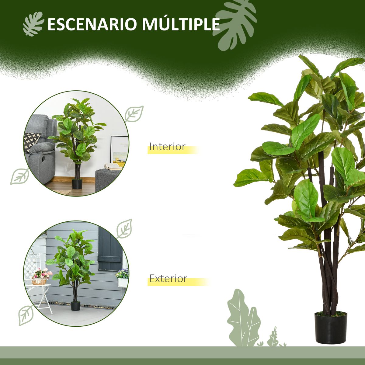 Planta imitación ficus Homcom 78 hojas verde 130 cm caracteristicas web