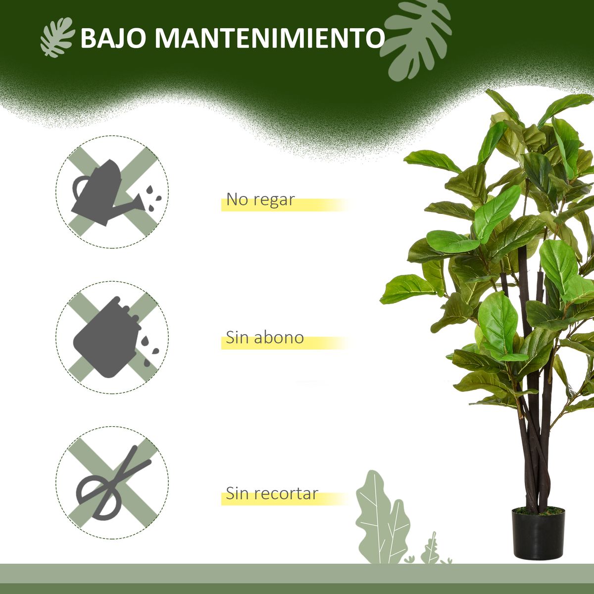 Planta imitación ficus Homcom 78 hojas verde 130 cm