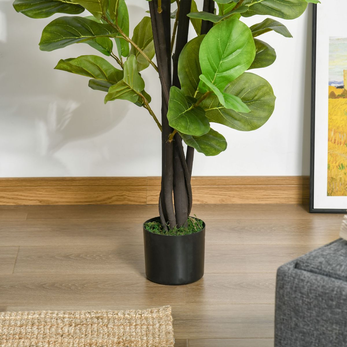 Planta imitación ficus Homcom 78 hojas verde 130 cm detalle maceta