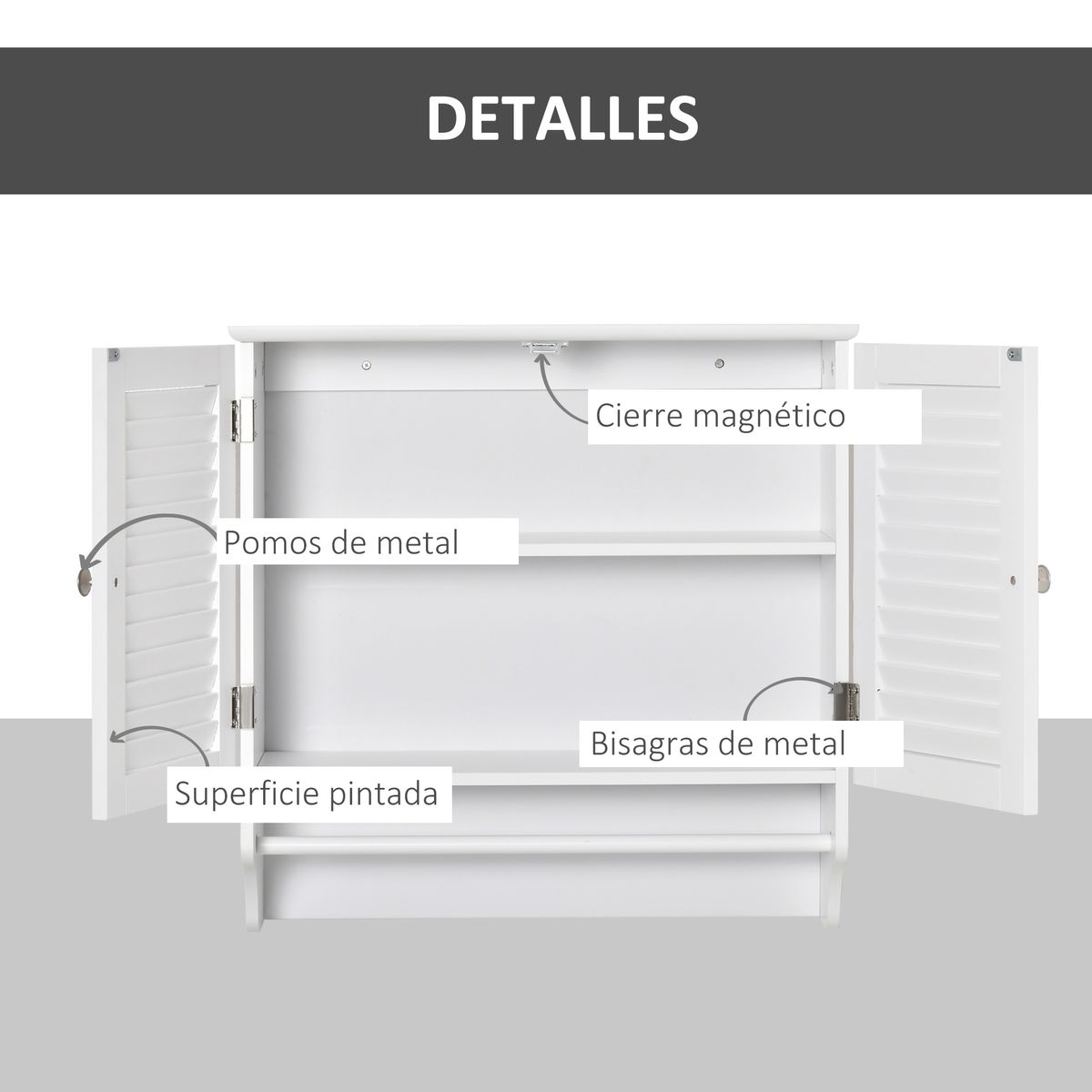 Armario auxiliar Tizza Kleankin 2 puertas con estante blanco 60x60x23 cm detalle