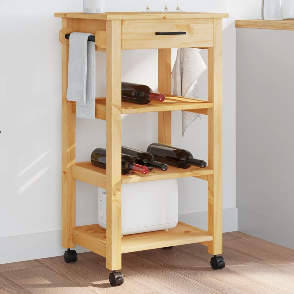 Carrito de cocina Monza 1 cajón + 3 estantes natural 90x48x40 cm