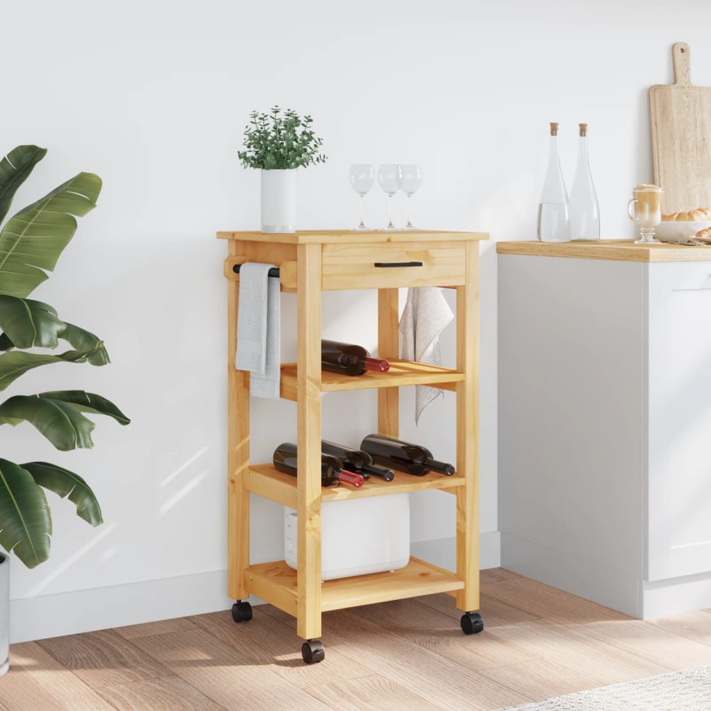Carrito de cocina Monza 1 cajón + 3 estantes natural 90x48x40 cm