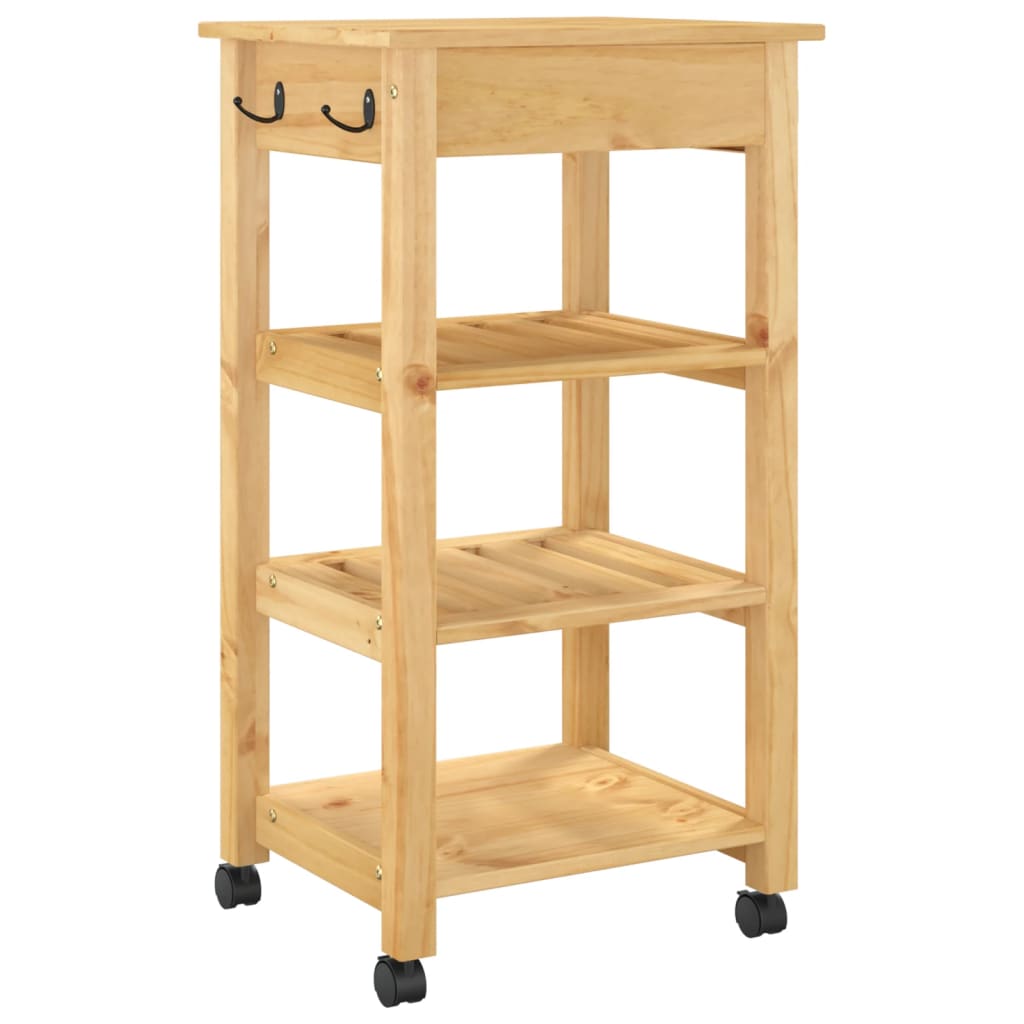Carrito de cocina Monza 1 cajón + 3 estantes natural 90x48x40 cm