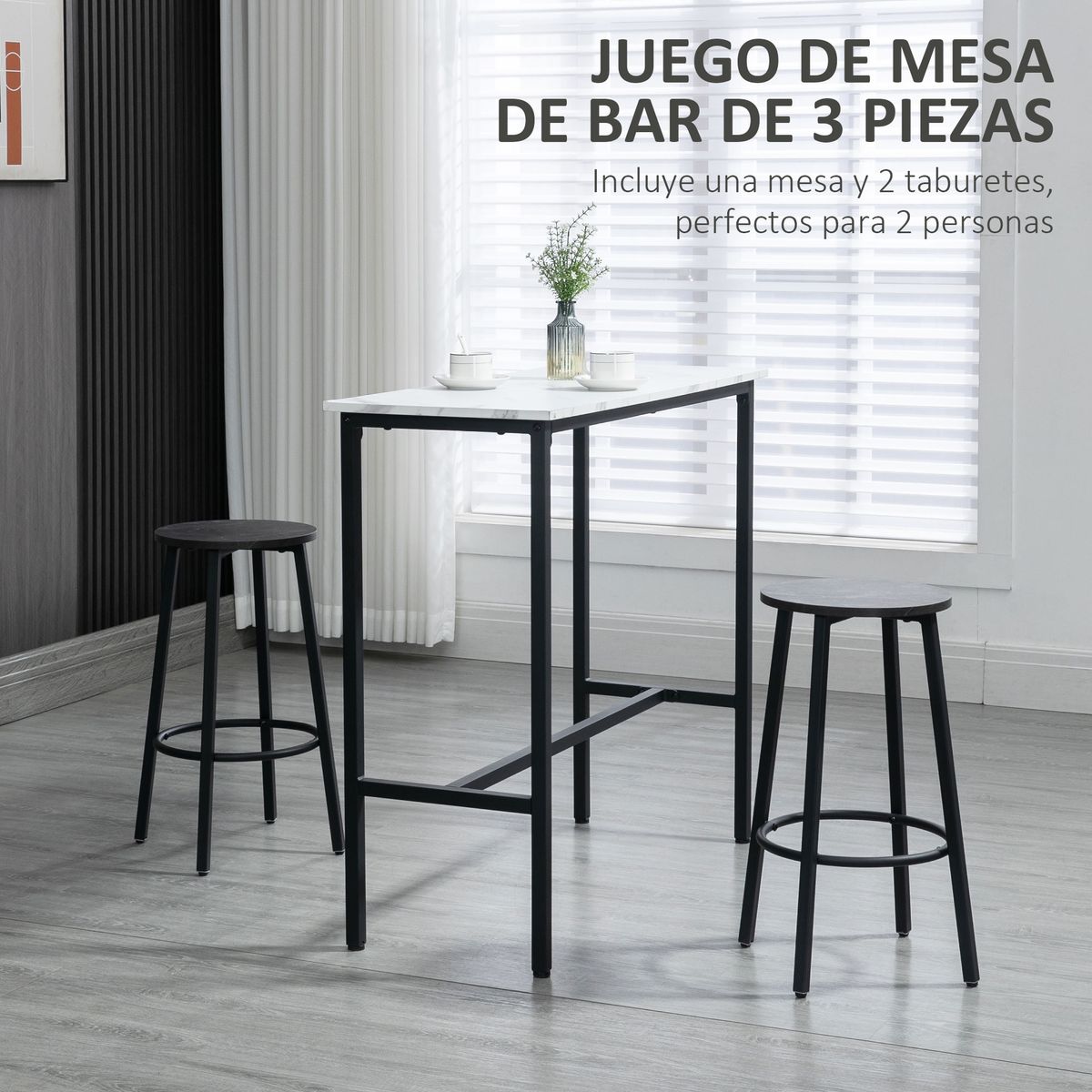 Conjunto de mesa y 2 taburetes Minerva Homcom blanco/negro