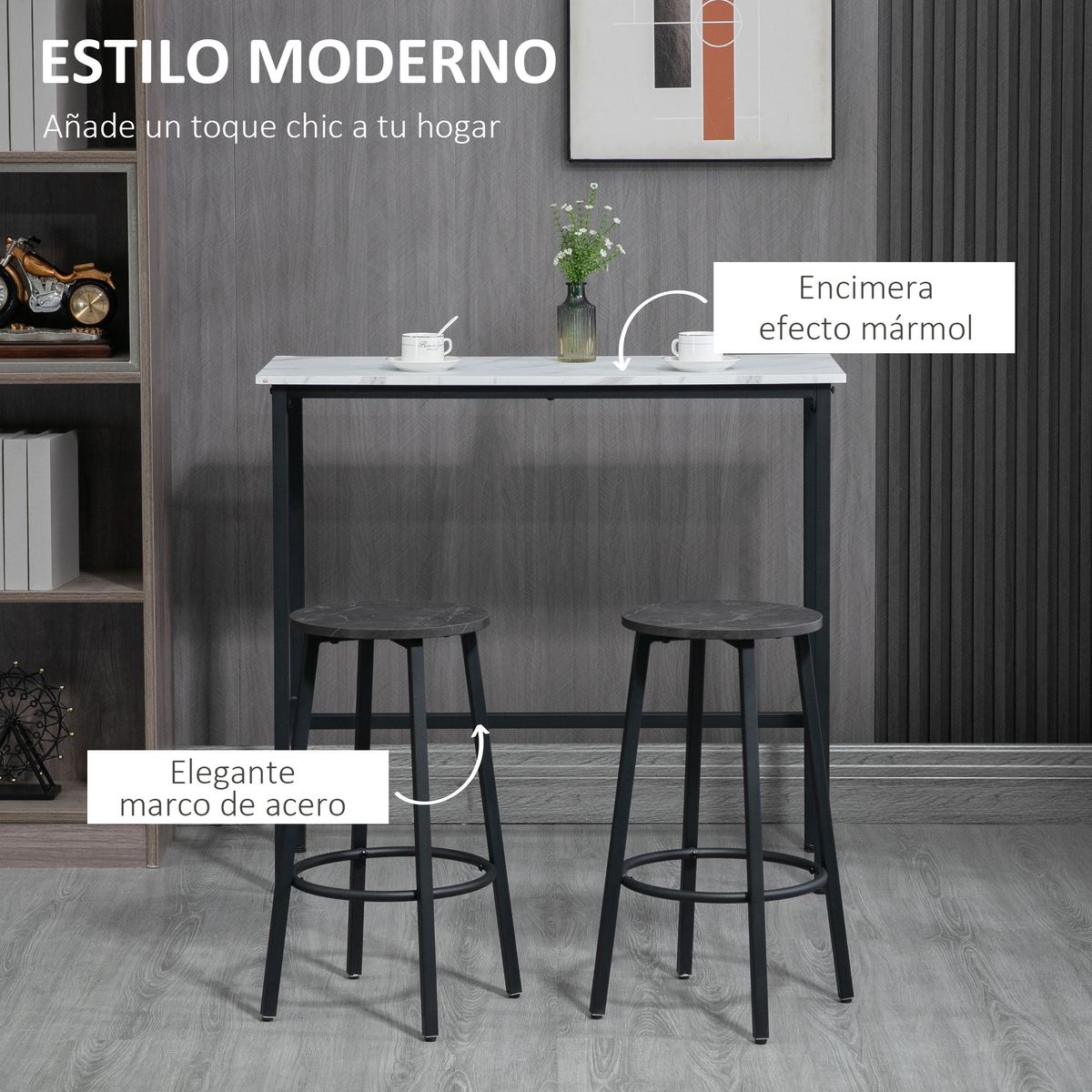 Conjunto de mesa y 2 taburetes Minerva Homcom blanco/negro