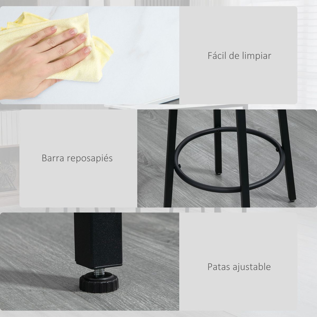 Conjunto de mesa y 2 taburetes Minerva Homcom blanco/negro