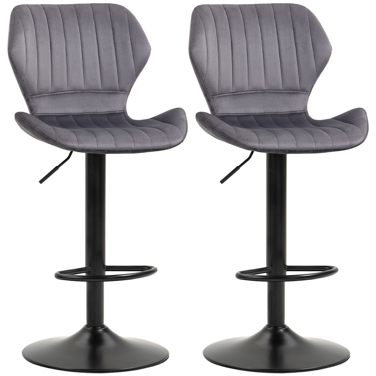 Pack de 2 taburetes River Homcom altura ajustable con reposapiés gris 92-114x47x51,5 cm fondo blanco