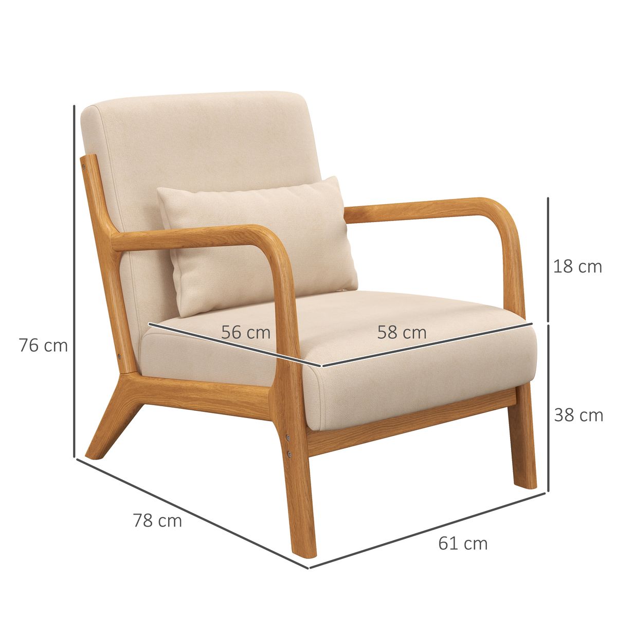 Sillón Batuta Homcom acolchado con reposabrazos beige 76x61x78 cm